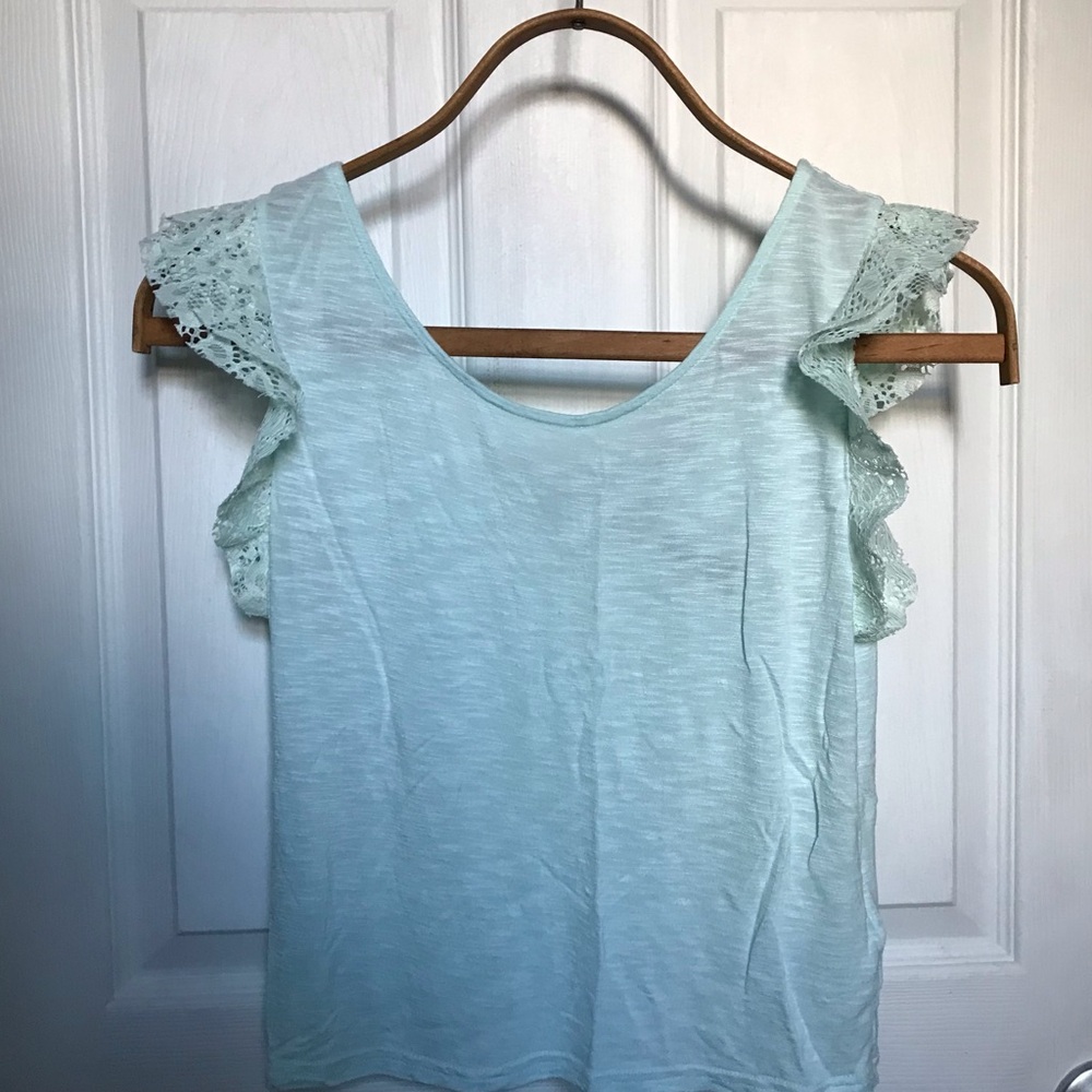 Mint Green Divided by H & M Short Sleeve Top with Lace Cap Sleeve Details